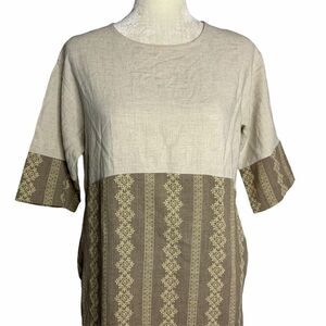 Hidden Alley Linen Shift Dress M Beige Floral